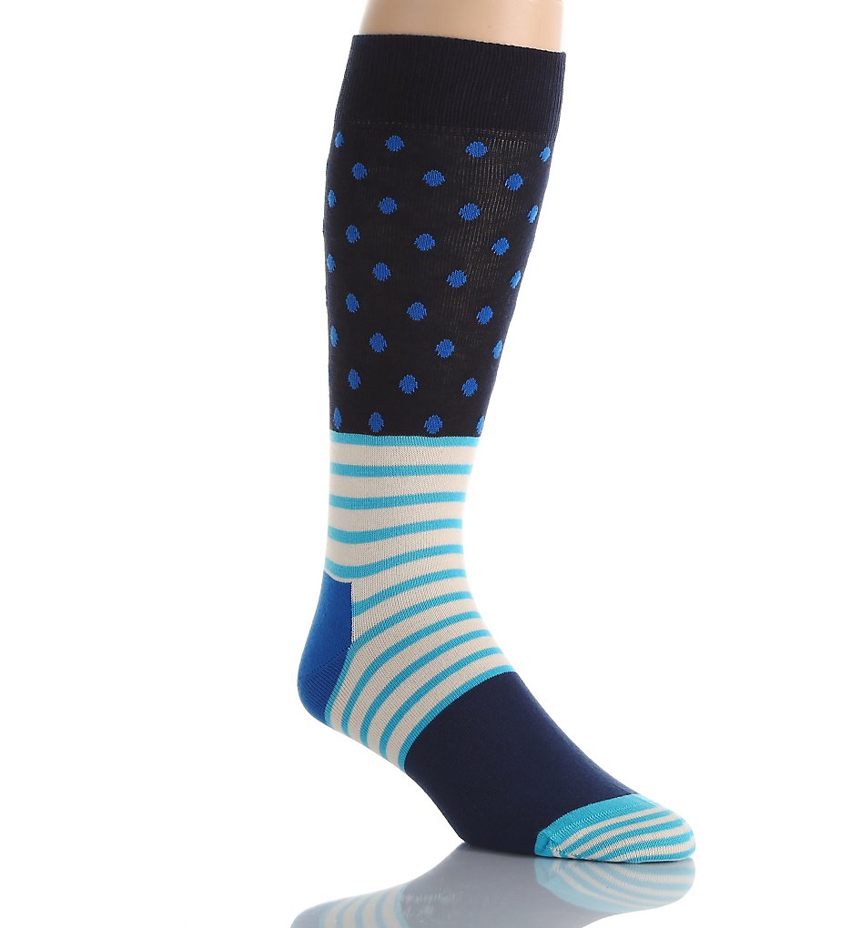 Happy Socks SD01-066 Combed Cotton Stripe and Dots Crew Sock (Blue/Aqua 10-13)