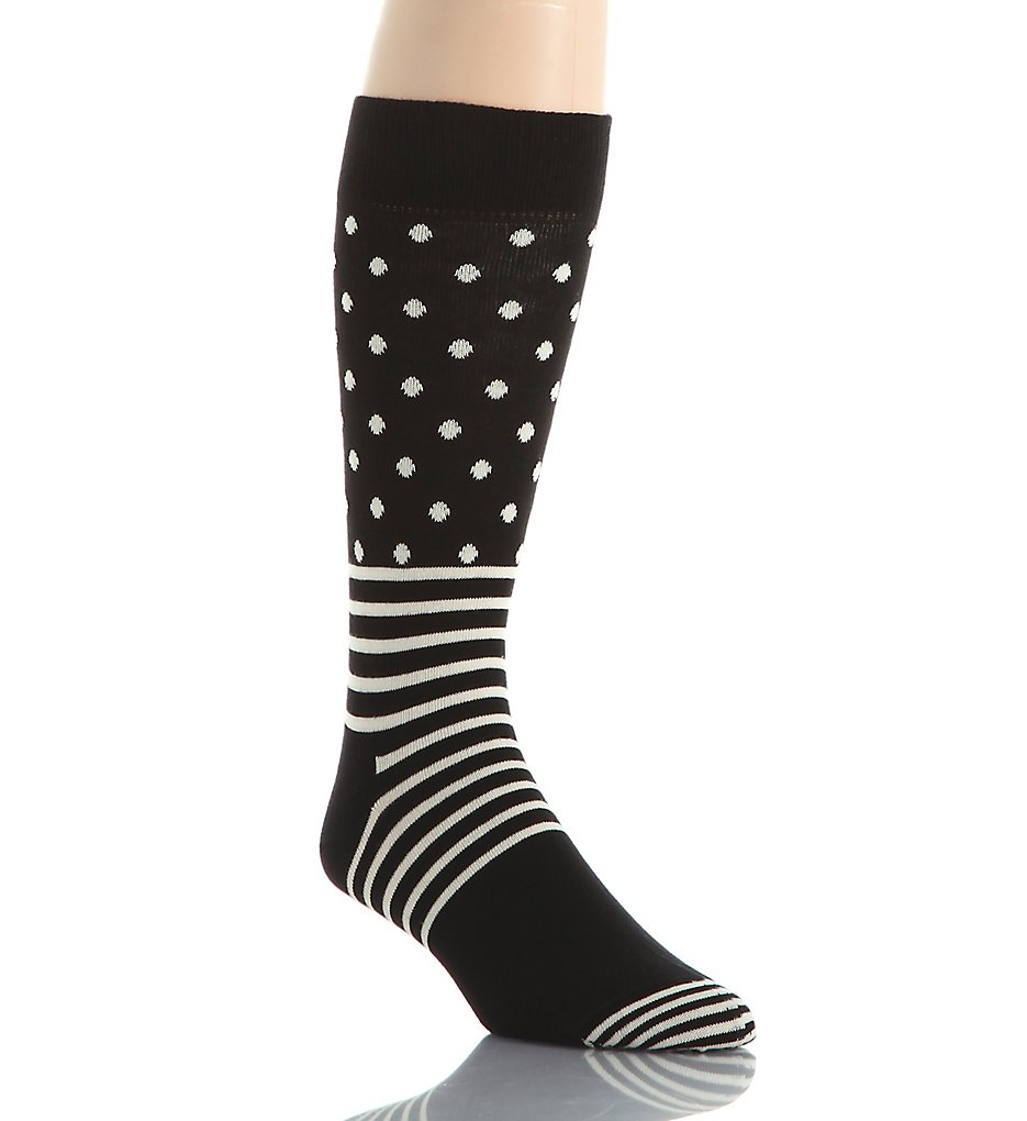 Happy Socks SD01-999 Combed Cotton Stripe and Dots Crew Sock (Black/White 10-13)