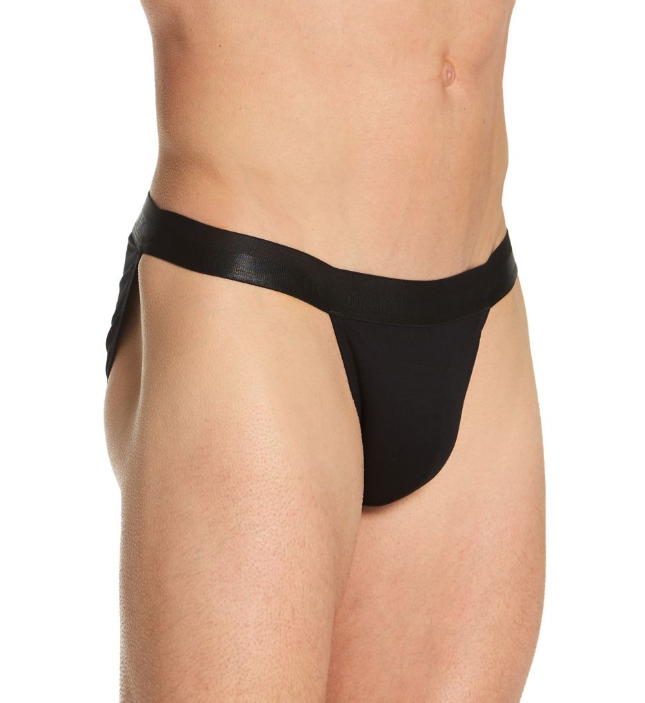 Male Power Seamless Black Thong with Sheer Pouch in S/M 