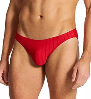 Chic Sheer Striped Micro Brief RED M