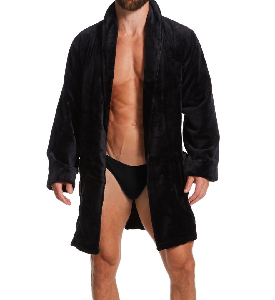 Men's Nice Luxe Mid Length Robe, 402424, Black, M