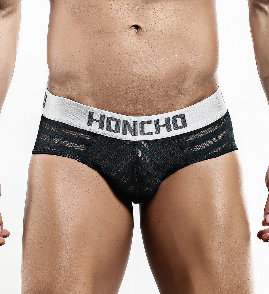Honcho HOJ002 Mesh Striped Bikini Briefs (Black)