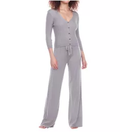 Stay Inside LS Rib Knit Lounge Set Heather Grey M