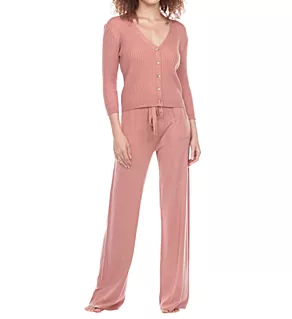 Stay Inside LS Rib Knit Lounge Set Tea Rose M