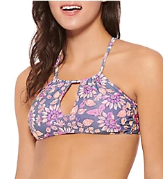 Flower Power Mid Neck Halter Bikini Swim Top Multi S