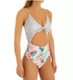 Wild Flower Monokini One Piece Swimsuit White Floral S