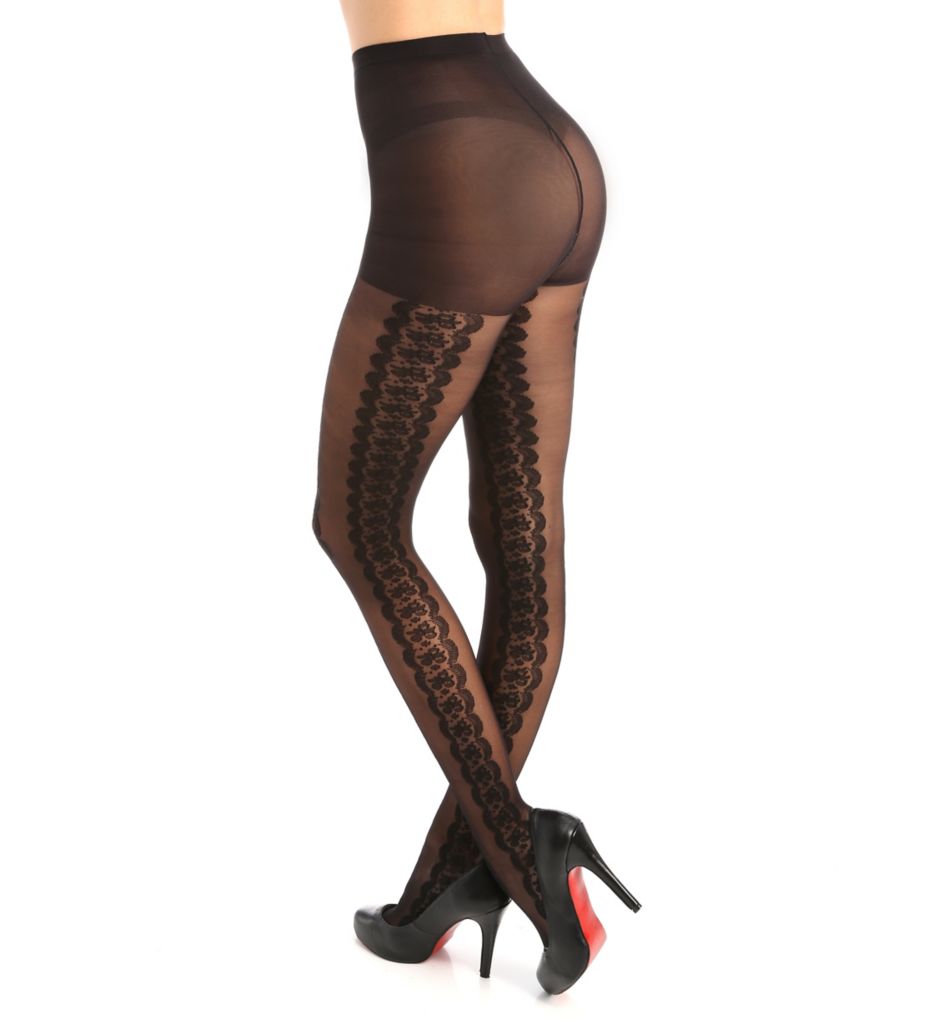 Floral Border Sheer Tights with Control Top
