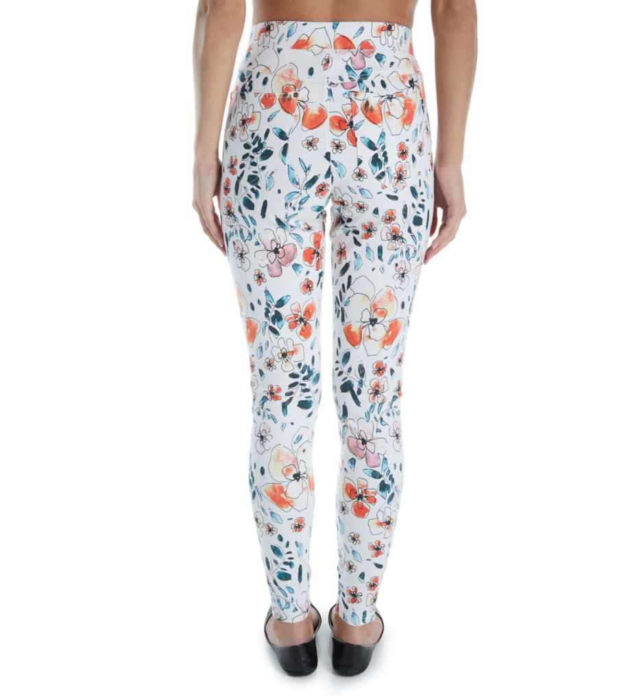 Curvy Sketched Flower Denim Leggings-bs