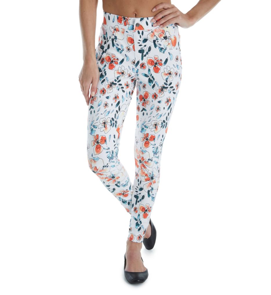 Curvy Sketched Flower Denim Leggings-fs