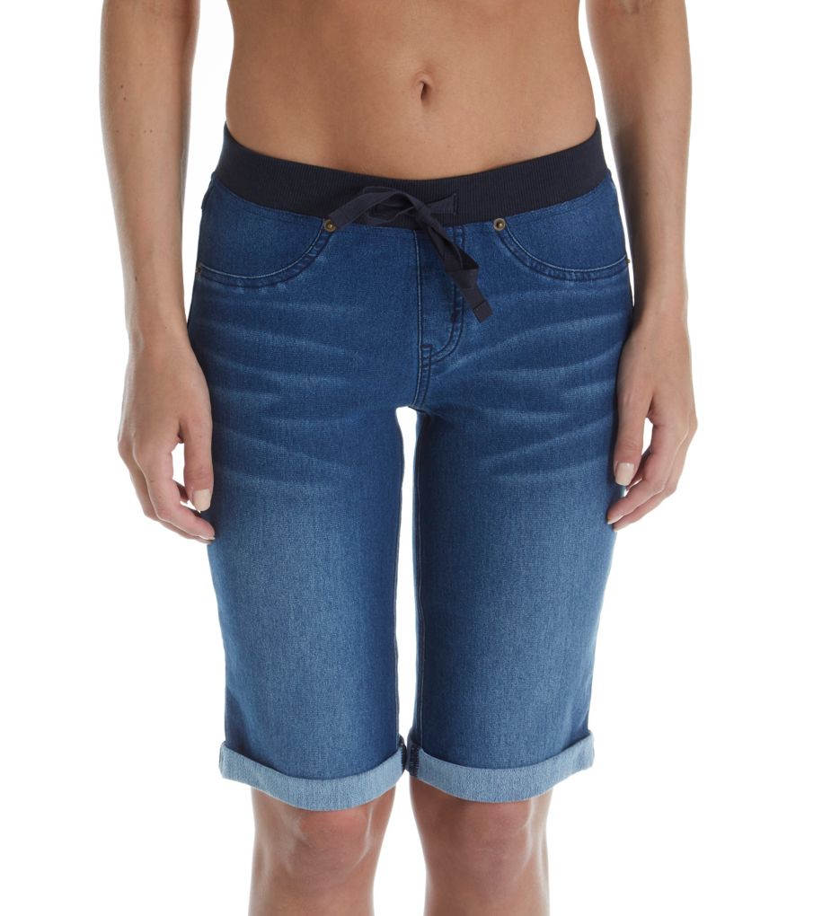 Soft Denim Cuffed Bermuda Shorts-fs