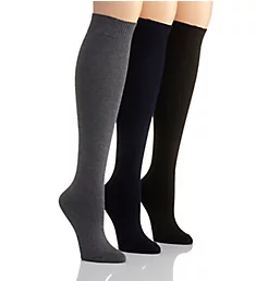 Flat Knit Knee High Sock - 3 Pack GrphiteHeather/Nvy/Blk O/S
