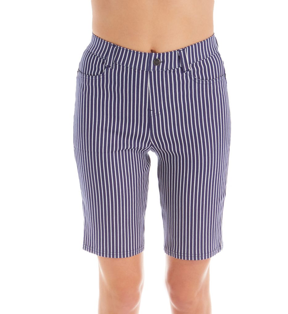 Striped Ultra Soft Denim High Waist Bermuda Shorts-fs