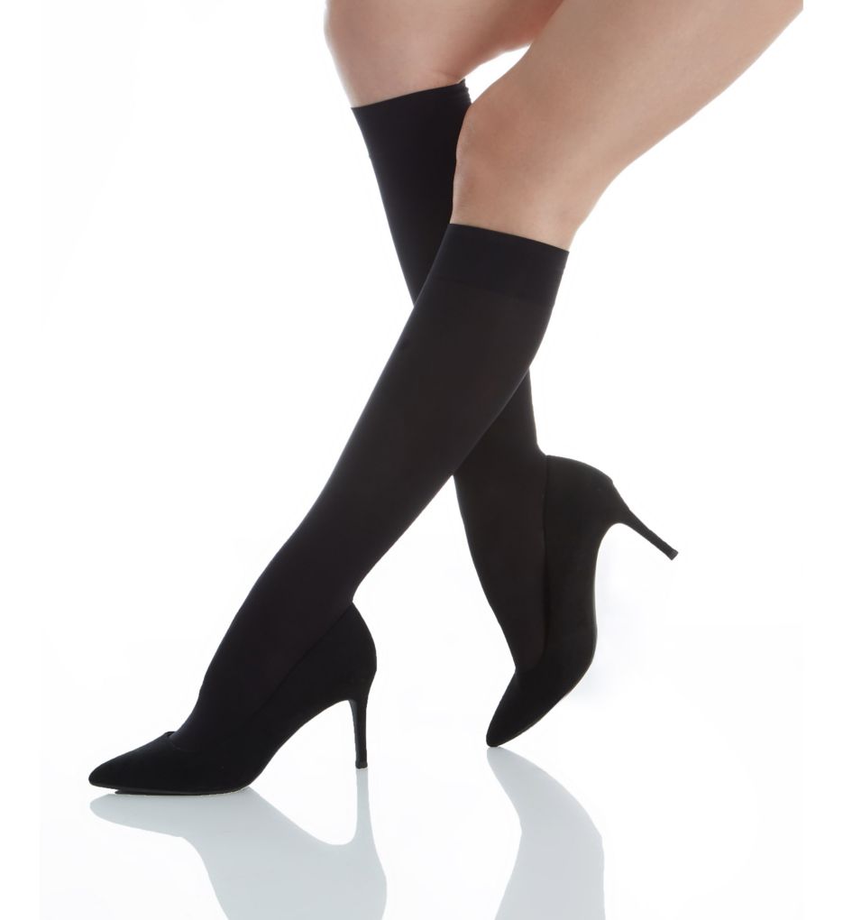 Hue Women's 3-Pack Soft Opaque Knee High Socks,Black,Size 1