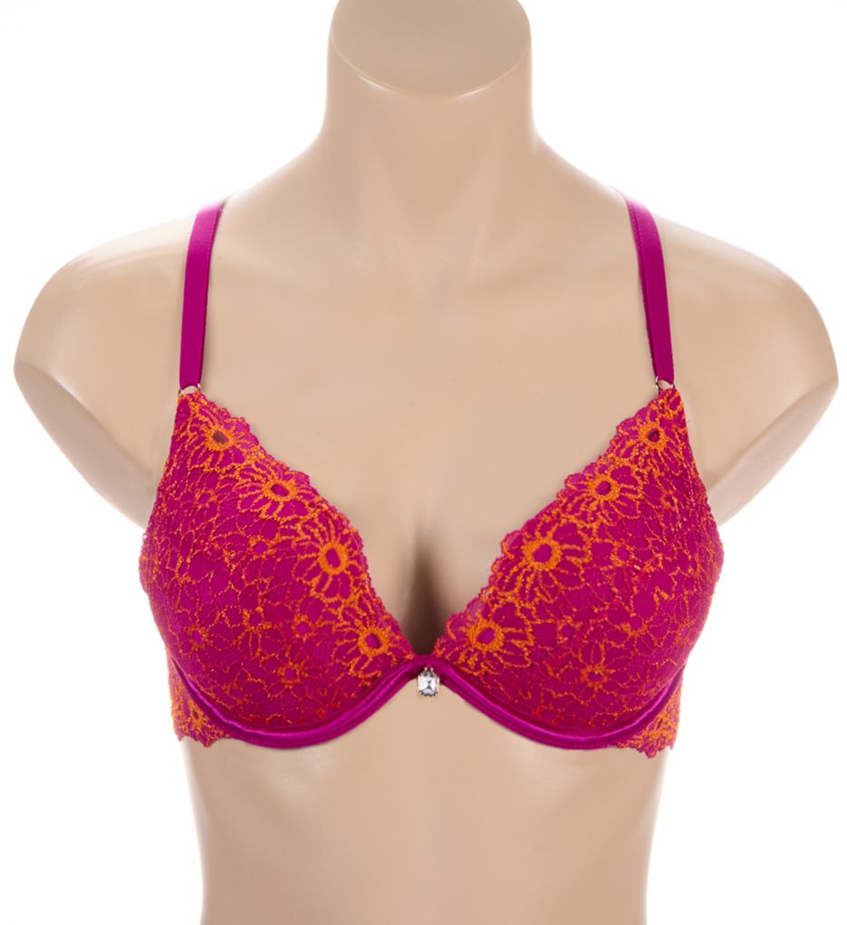 Ilusion Floral Lace Demi Underwire Bra Orange/Fuchsia 36C  - Image 1