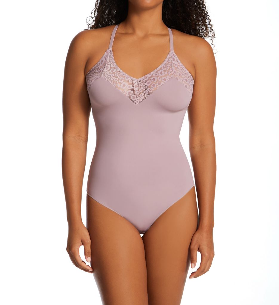 Pink lace-up high-cut bodysuit