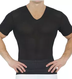 Power Mesh Compression Short Sleeve V-Neck T-Shirt Black 2XL