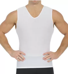 Power Mesh Compression Sleeveless V-Neck Tank White 3XL