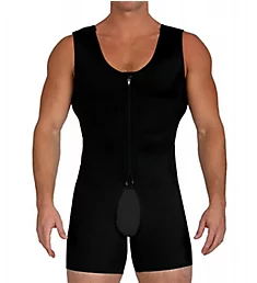 Full Body Compression Open Crotch Zipper Bodysuit BLK L