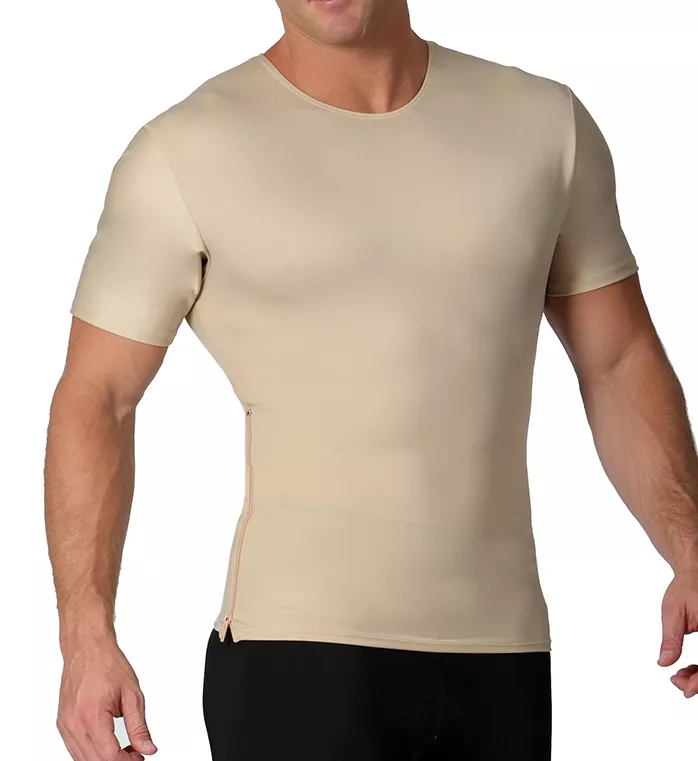 Compression Crew Neck T-Shirt With Side Zipper Nude M