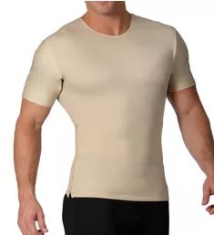 Compression Crew Neck T-Shirt With Side Zipper Nude M