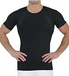 Power Mesh Crew Neck Tee w/ Back & Side Support Black M