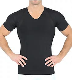 Power Mesh V-Neck T-Shirt w/ Back & Side Support Black M