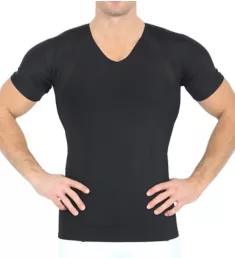 Power Mesh V-Neck T-Shirt w/ Back & Side Support Black M