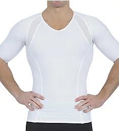 Power Mesh V-Neck T-Shirt w/ Back & Side Support White M