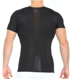 Power Mesh V-Neck T-Shirt w/ Back & Side Support Black M