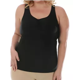 Curvy Hi-Back Shirred Front Tank Top Black 2X