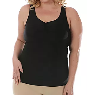 Curvy Hi-Back Shirred Front Tank Top Black 3XL