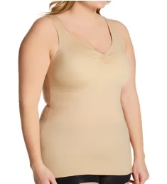 Curvy Hi-Back Shirred Front Tank Top Nude 2X