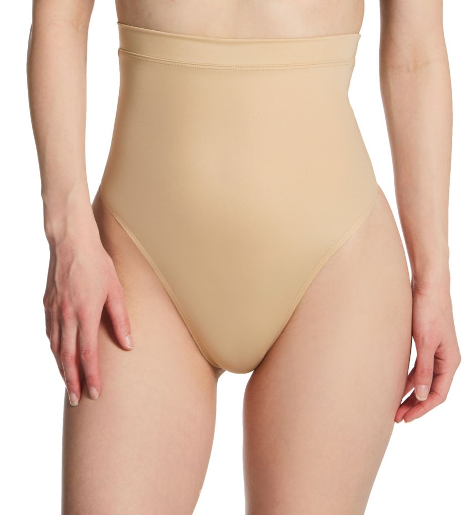 InstantFigure Women's Shapewear Hi-Waist Full Front Coverage Thong Panty in Beige | Size Medium | HerRoom.com