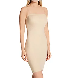 Strapless Tube Slip Dress with Clear Bra Straps Nude L