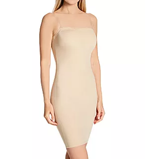 Strapless Tube Slip Dress with Clear Bra Straps Nude S