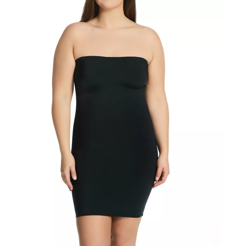 Curvy Strapless Slip Dress with Clear Bra Straps Black 2X
