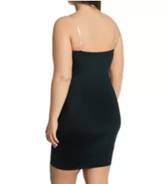 Curvy Strapless Slip Dress with Clear Bra Straps Black 2X