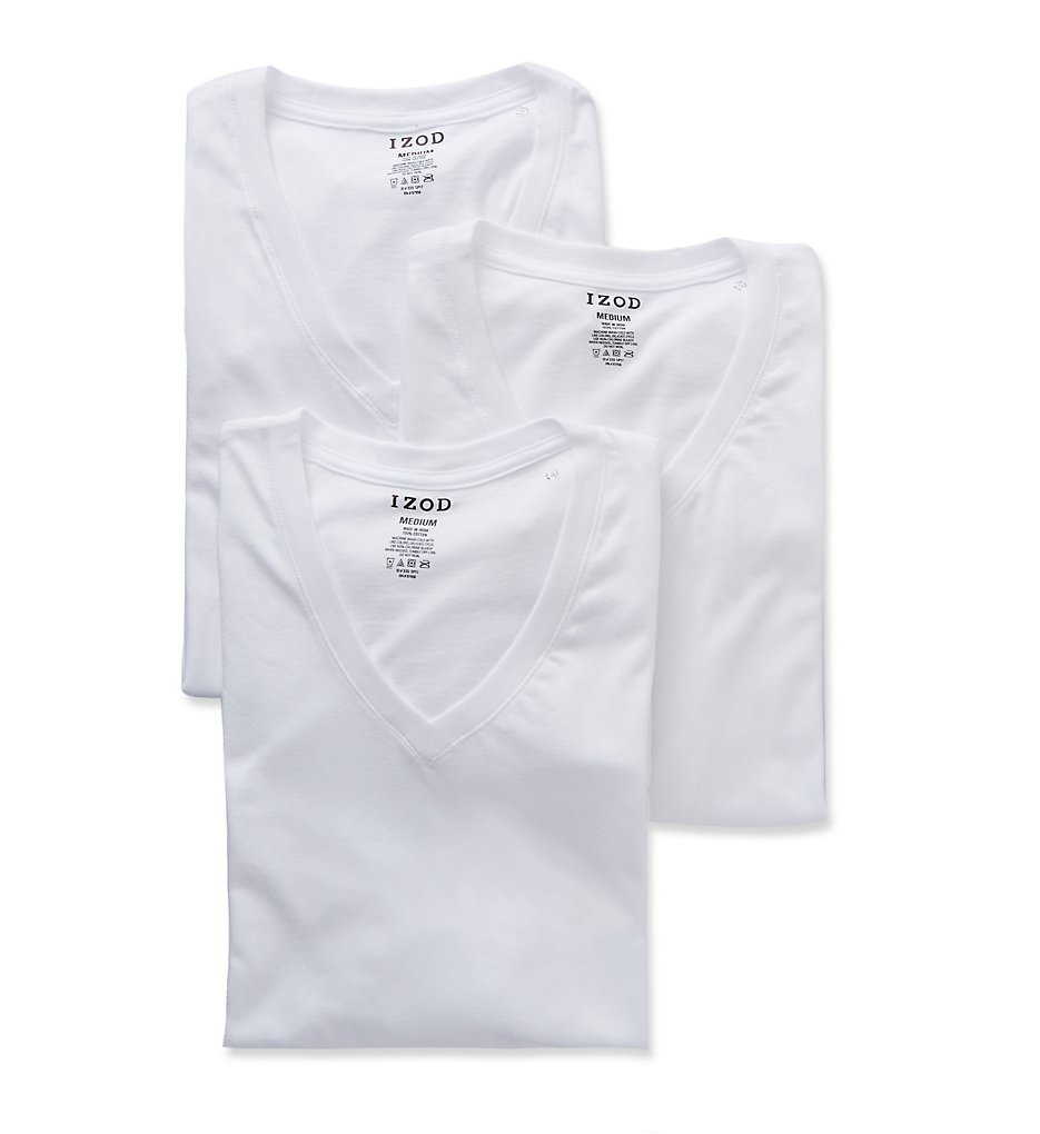 Izod 00CPT05 100% Cotton V Neck T-Shirt - 3 Pack (White)
