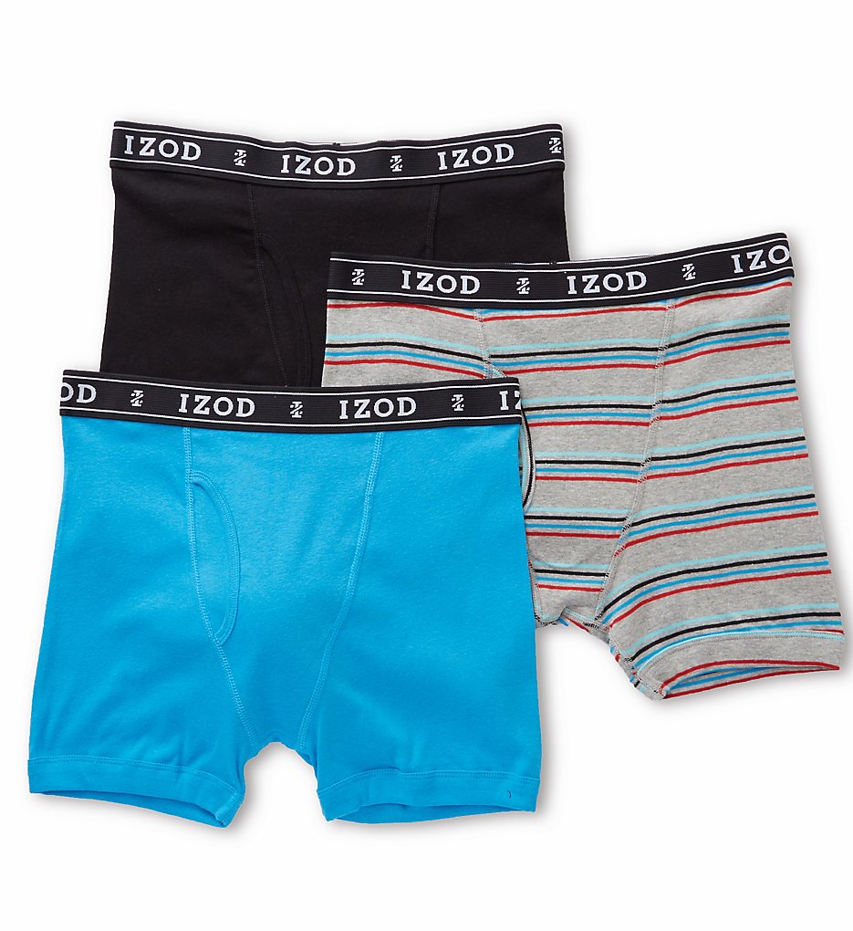 Izod 171PB10 Men's Knit Boxer Briefs - 3 Pack (Black/Grey/Blithe)