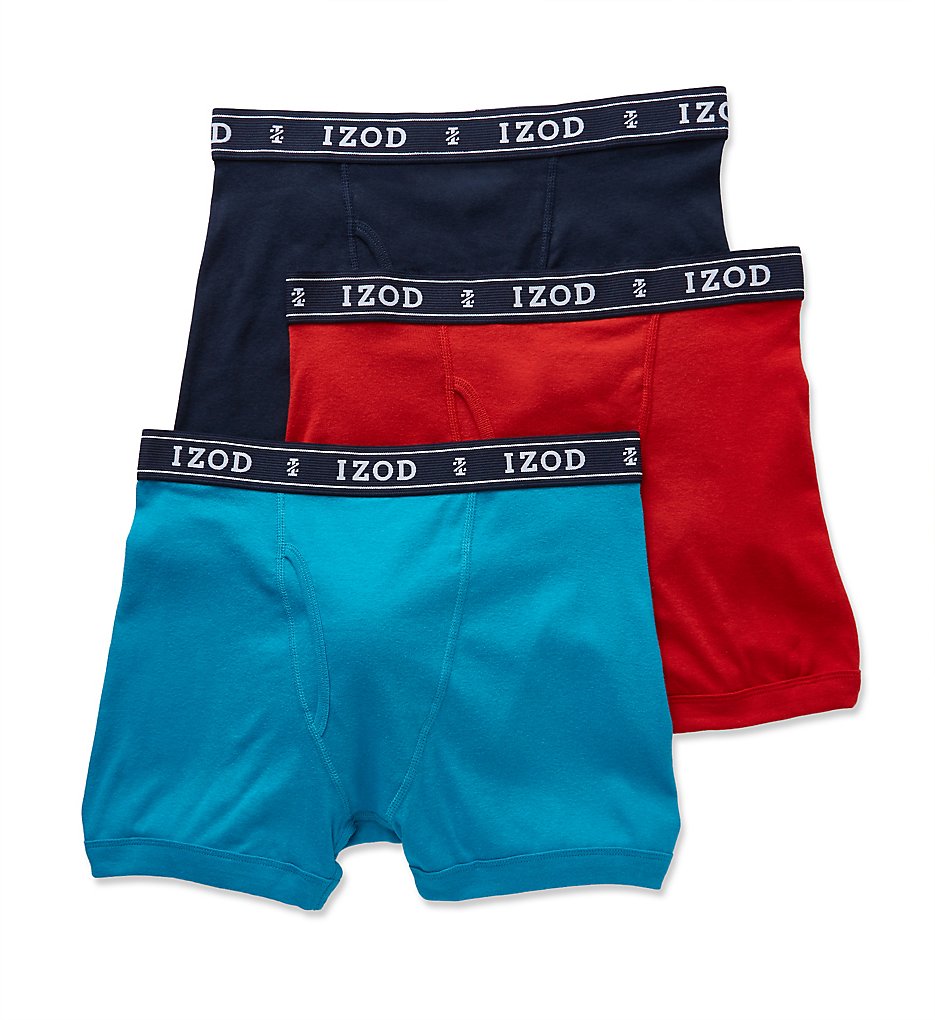 Izod 171PB10 Men's Knit Boxer Briefs - 3 Pack (Dress Blue/Caneel/Red)