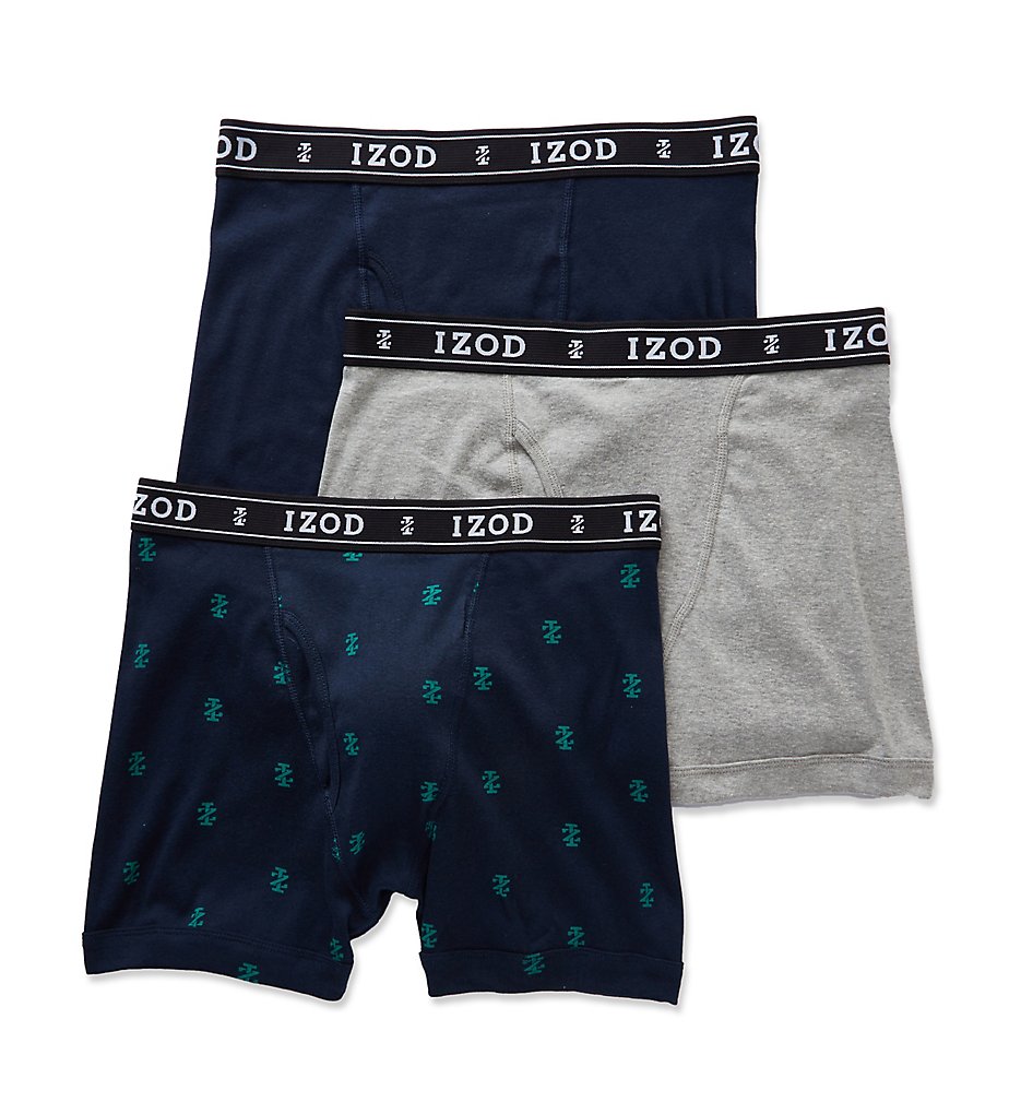 Izod 171PB10 Men's Knit Boxer Briefs - 3 Pack (Dress Blue/Grey/Blue)