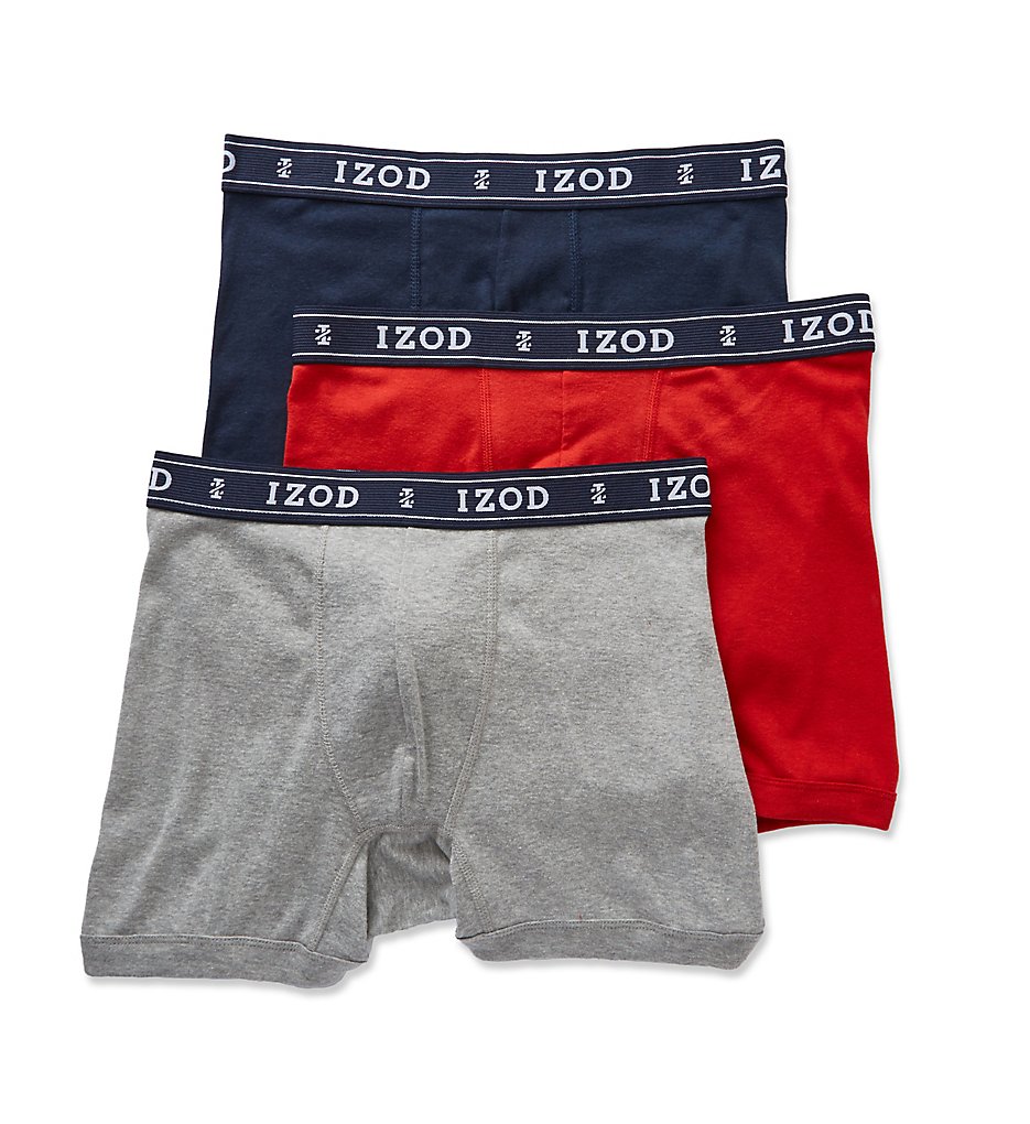 Izod 171PB11 Men's Knit Boxer Briefs - 3 Pack (Dress Blue/Grey/Red)