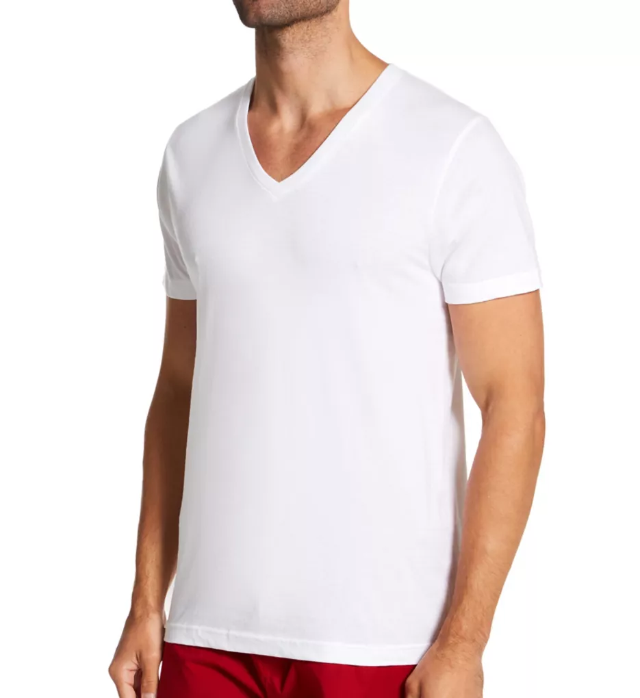 100% Cotton V-Neck T-Shirt - 4 Pack WHT S