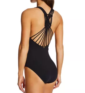 Solids Macrame One Piece Swimsuit Black 10