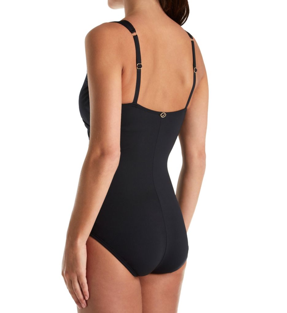 Solid Draped Surplice One Piece Swimsuit