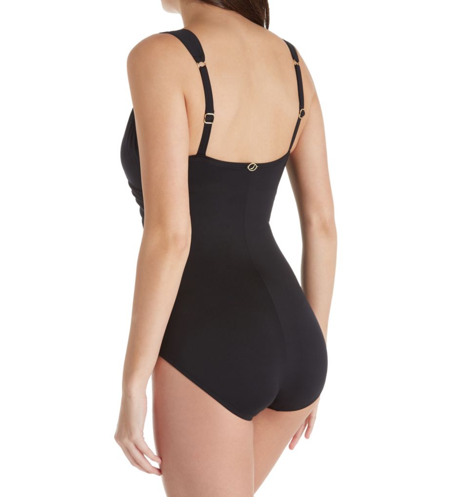 Solids Surplice Tummy Control One Piece Swimsuit-bs