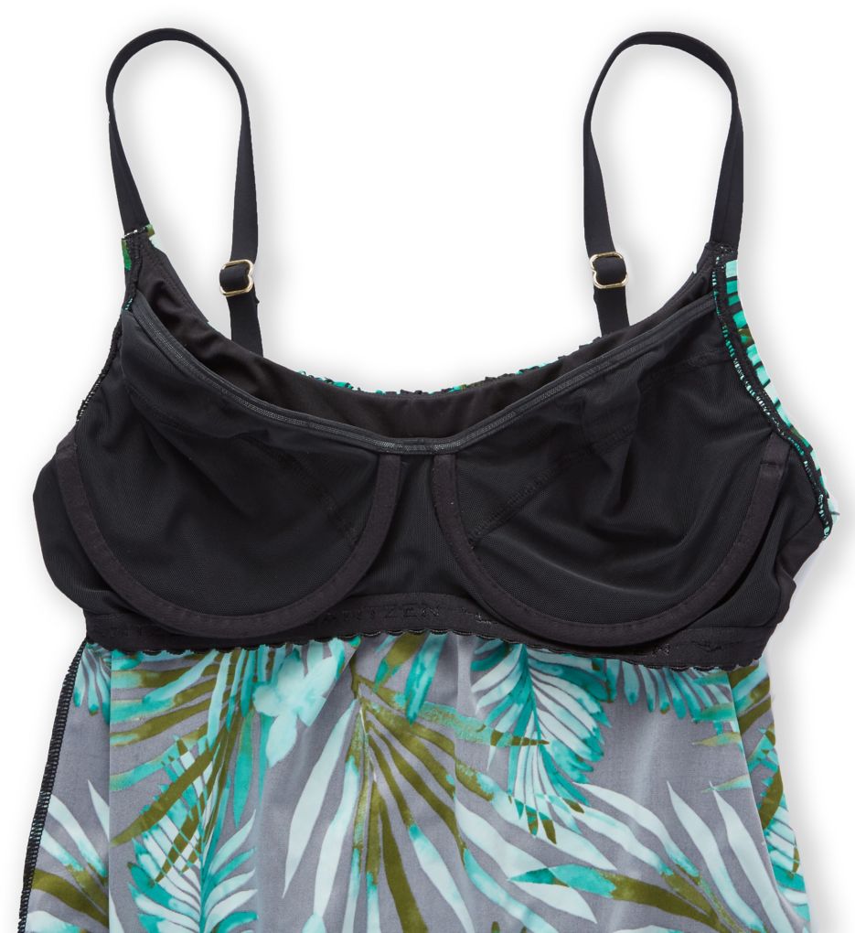 Leafy Tropical Blouson Underwire Tankini Swim Top-cs2