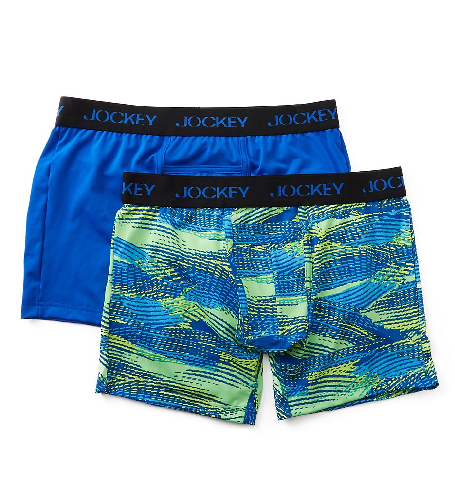 Jockey 8050 Sport Microfiber Performance Boxer Briefs - 2 Pack (Dry Brush/Blue)