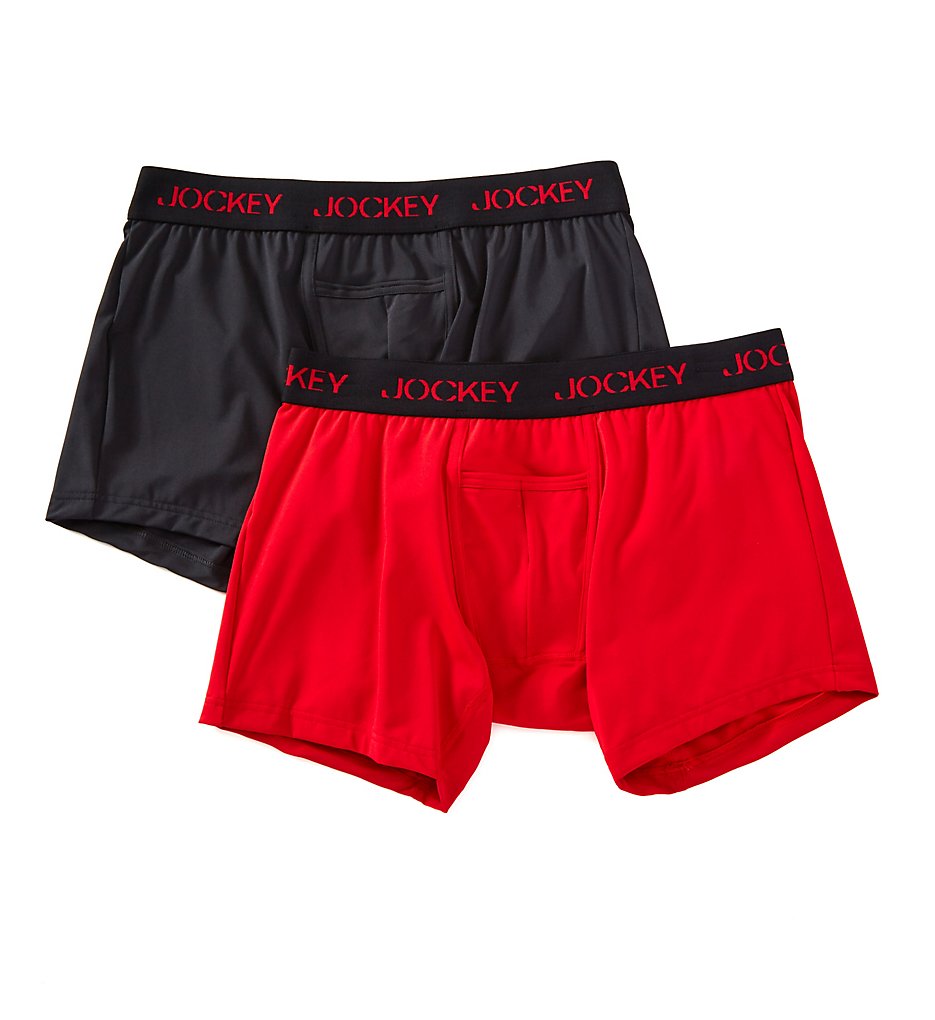 Jockey 8050 Sport Microfiber Performance Boxer Briefs - 2 Pack (Red/Dark Night)