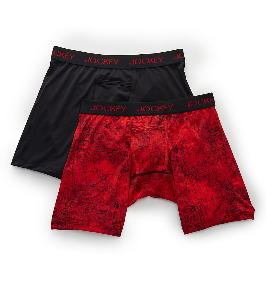 Jockey 8051 Sport Microfiber Performance Midway Briefs - 2 Pack (Metal Red/Black)